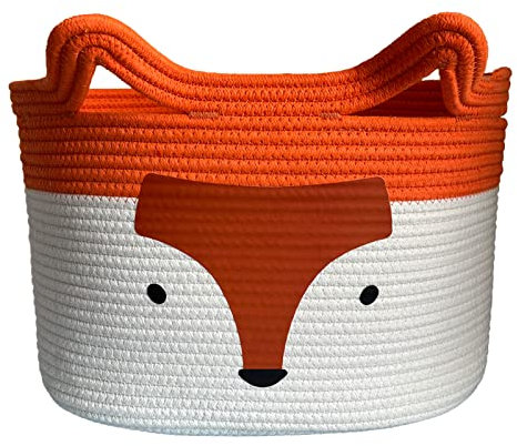 Bigepige Aufbewahrungskorb Kinder, Baby Spielzeug Baumwollseil Aufbewahrung Korb Geflochten, WäSchekorb Klein Faltbar Kinderzimmer Deko Basket Fuchs(40x28cm)