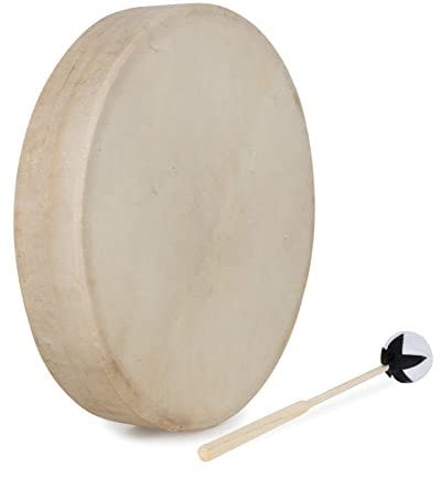 Classic Cantabile SD-16 Schamanentrommel 16 - Mit Ziegenfell bespannt - Durchmesser: 41 cm - Tiefe: 7 cm - Anregende Wirkung - Mit Haltevorrichtung - Inklusive Schlägel