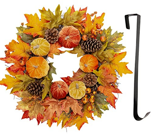 Kunstkranz Künstlich Türkranz, Ø 24/60CM Herbst Kranz Deko Wandkranz Groß Außen Dekokranz für Haustür, Hochzeit, Garten, Fenster, Outdoor