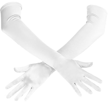 Spooktacular Creations Lange Opera Party Handschuhe Weiß 20er Jahre Satin Kleid Handschuhe für Frauen, Weiß Seide Handschuhe Dehnbare für Halloween Party Dress Up, Abendkleid, Hochzeit, Rollencosplay