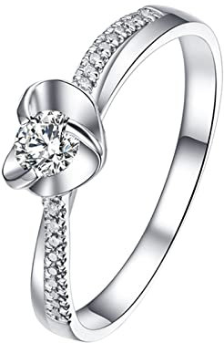 Epinki Platin Solitärring, 0.09ct Labor Erstellt Diamant mit Diamant Verlobungsring Herren Herz Form, Geschenke für Freundinnen, Echtes Gold Kollektion, Silber, Gr.52 (16.6)