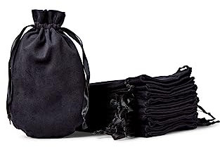 Soul Projekt [10 Stück] Samtbeutel, Luxuriöse Samt Säckchen für Hochzeitsmandeln, Gastgeschenke, Schmuck, Mitgebsel, Kristalle, Mehrzweck Beutel mit Kordelzug, Schwarz, Velvet Bags Black 13x20cm x10