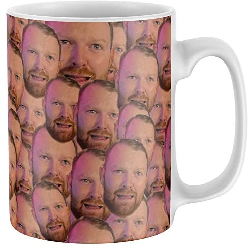 Funny Personalised Mugs, All Over Face Print Mug, Great Gift for Fathers Day Mothers Day Birthday or Christmas, Custom Coffee Cup for Mum Dad Son Daughter, Office Leaving Gifts, One Size, White