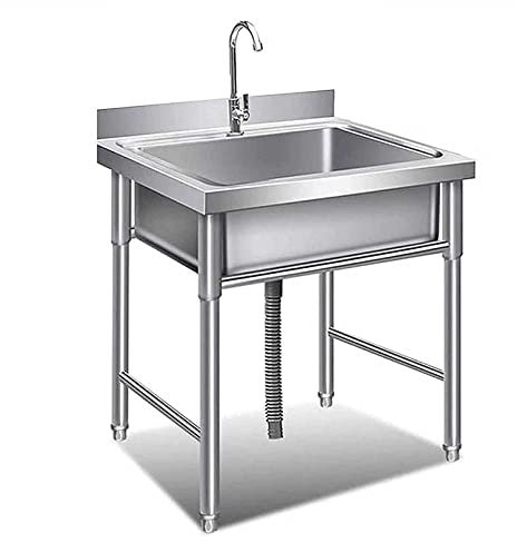 Fregadero De Cocina 1 Seno, Fregaderos Industriales con Patas 304 Acero Inoxidable, Fregadero Independiente 1 Compartimento, Fregadero de Camping de Un Seno y Grifo
