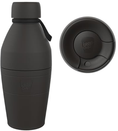 KeepCup Cup-to-Bottle Kit, 2 in 1 Reusable Water Bottle and Travel Mug, Insulated Stainless Steel Dual Opening with Leakproof Sipper Lid - 530ml Bottle to 12oz Cup -Black
