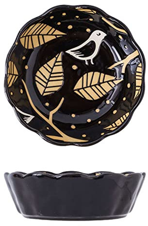 Lasagne Dish Large Deep, Small Round Baking Dish Set Of 2, Colorful Ceramic Casserole Dish, Round Ceramic Pie Plate-white-flower (Color : Black, Size : Bird)