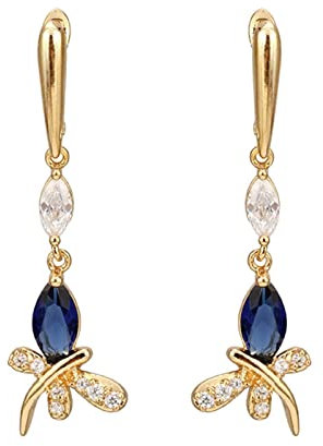 Ayoiow Ohrhänger Jugendstil, Ohrringe Damen Kupfer Libelle mit Blau Zirkonia Ohrringe Gold Schmuck Ohrringe für Frauen