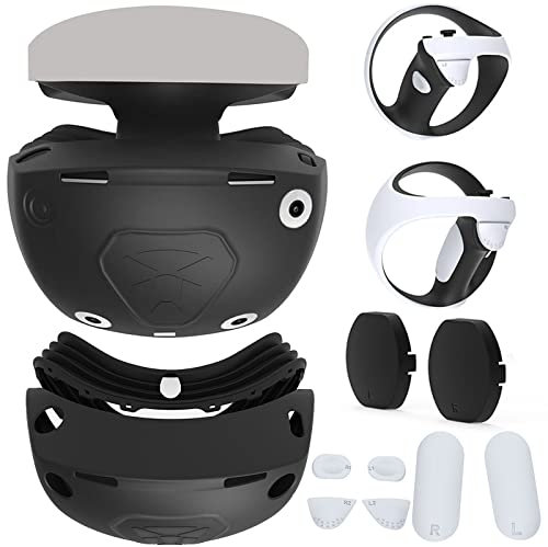 HUAYUWA VR Protceive Case kompatibel für PS VR2 Brillen Objektivabdeckung mit Headset Gehäuse Silikonhülle & Controller rutschfeste Silikonpads