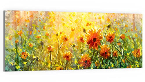 DEQORI Glasbild Echtglas | Motiv Blumenwiese im Monet-Stil | horizontal einteilig 125x50 cm | schöne Dekoration | Wandbild für Wohnzimmer, Schlafzimmer, Flur & Küche | moderne Wanddeko