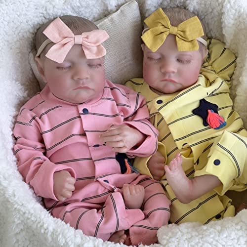 Pinky Reborn Baby Dolls Lifelike Sleeping Twins 19 Inch 48cm Soft Silicone Dolls Real Looking Babies Realistic Newborn Baby Girl Boy Doll Life Size Dolls for Children