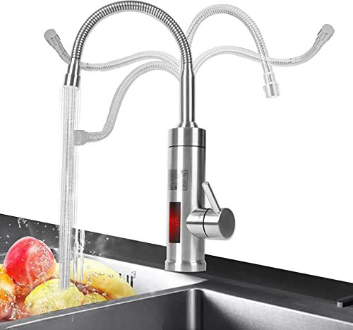 Warmwasserhahn mit Durchlauferhitzer, Armatur Küchenarmatur, Integriertem Durchlauferhitzer, Digitale Led Temperaturanzeige Wasserhahn, Heater Elektrischer Wasserhahn Auslassschlauch, für 220v 3000w