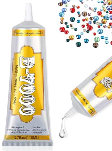 B7000 Glue Clear Adhesive - 110ml/3.7oz (1 Pack) - Jewelry Bead B-7000 Glue with Precise Tips for Rhinestones Fabric, Glass, Jewelry Making, DIY Art Crafts, Leather, Toys