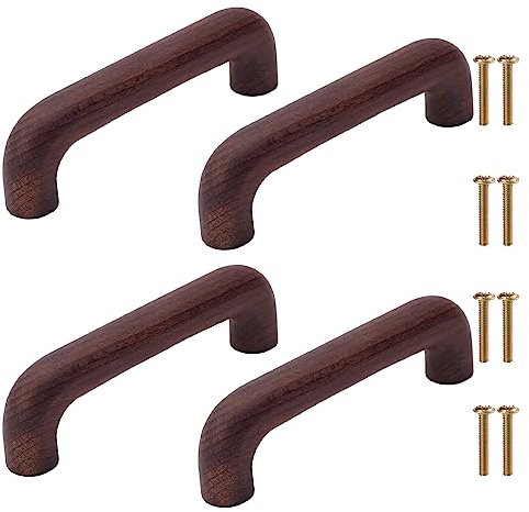 NAKUPENDA 4 Stück Schrankgriff Holzgriffe Kleiderschrank Griff Möbelgriff Buchenholz Griff Schranktüren für Schrank Schublade (111mm Gesamtlänge,Walnuss Farbe)