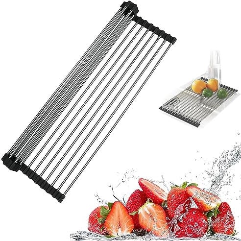 JAWAI Griglia Scolapiatti Arrotolabile, Scolapiatti per Asciugare Arrotolabile, Scolapiatti Arrotolabili, Non Facile da Arrugginire, Utilizzato per Asciugare Verdure, Frutta, Stoviglie, Uso in Cucina