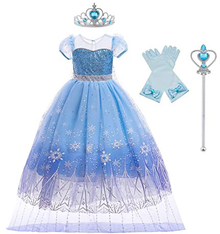 Belle & Moana Kinder ELSA Prinzessin Kostüm Mädchen Eiskönigin Prinzessin Kleid Mädchen für Geburtstage Partys Weihnachten Karneval Halloween Cosplay 3-4 Jahre