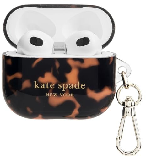 Kate Spade - Custodia protettiva per AirPods New York con anello portachiavi, tartaruga, compatibile con AirPods di terza generazione