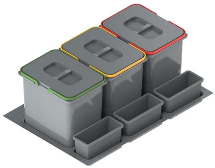 Prima-Online Abfalltrennsystem für Schubladen Mülltrennsystem Abfalltrennsystem müllsystem küche mit 2, 3, oder 4-Fach Trennung für Schubladen 60 80 90cm (80cm 3x15L 3xKunststoffschale)