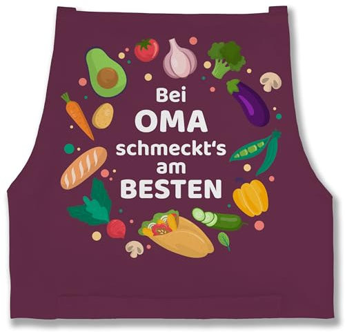 Schürze - Kochschürze Damen 1 - Bei Oma schmeckts am besten - Veggie Omi Geschenk - 85x69 - Aubergine - kochschurzen köchin schmeckt schürzen kochschuerze kochen frauen geschenke grosseltern