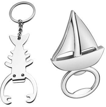 IOPJLK Porte clé Décapsuleur 2 Pièces, Ouvre Bouteille de Bière, Cadeau Homme Original, Gadget Insolite Utile en Alliage de Zincm, pour Bar, Amateurs de Bière, Fête - Écrevisse et Voilier