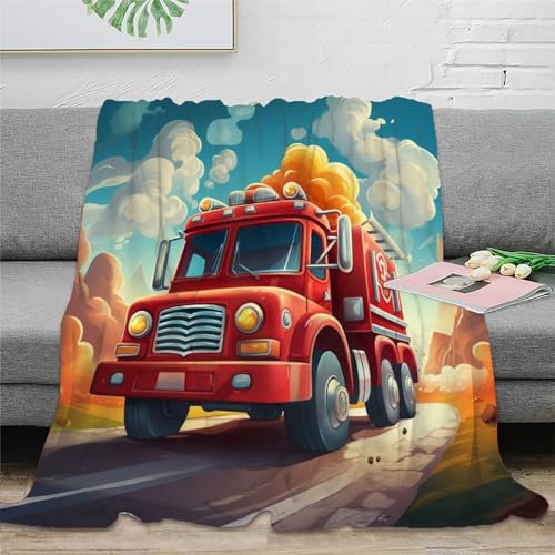 KeAan Fire Lastwagen Zeichentrickfilm Decke Kuscheldecke Plüschdecke Printdesign Couchdecke MikrofaserDecke 50x60inch(127x152cm)
