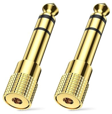 FAST-FX 2 Pcs Gold Plated Headphone Jack Adapter 3.5mm to 6.35mm, 1/8 to 1/4 Plug Stereo Auxiliary Adapter, Mini Jack to Jack Adapter or Electric Keyboard Mixer Amplifier Speaker Headphones