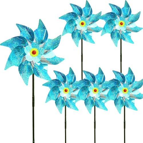 Reflective Bird Scarer Windmill, Sparkly Reflective Pinwheels Windmill,Bird Scarers Windmills For Garden Lawn, Pigeon Deterrent Windmills Garden Decoration (6pcs-A)