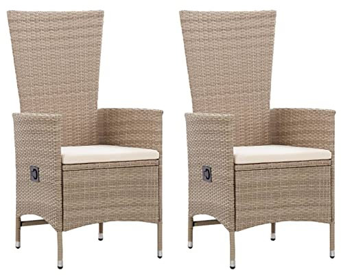 Chaduof Gartenstühle 2 STK. mit Auflagen, Balkonstuhl Hochlehner, Terrassenstuhl, Gartenmöbel Set, Balkon Stühle, Terrassenmöbel, Poly Rattan Beige