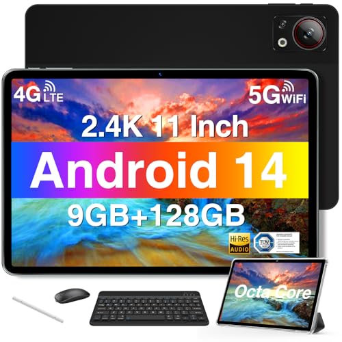 DOOGEE T30SE Android 14 Tablette 11 Pouces 2.4K Écran 9GB+128GB/1TB TF Octa-Core, 8580mAh, 4G LTE +5G WiFi Android Tablette, 13MP+5MP, GPS, Widevine L1, TÜV, Tablette avec Clavier Souris etc - Noir