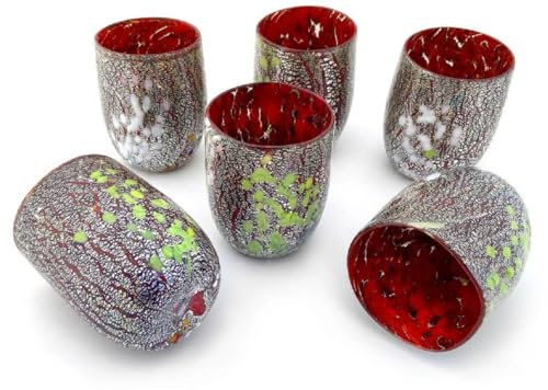 Casa Padrino set di 6 bicchieri da acqua di lusso in vetro cristallo di Murano rosso Ø 8 x A. 10,5 cm - Fatto in Italia