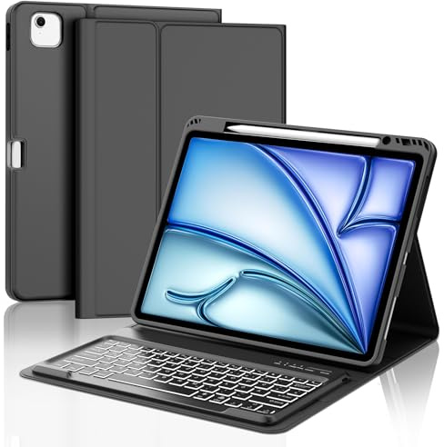 IVEOPPE Hülle Tastatur für iPad Air 13 M4 2026, Deutsches QWERTZ Layout, Magnetisch Bluetooth Beleuchtung Keyboard für iPad Air 13 Zoll 2026 M4/2025 M3/2024 M2, Schwarz