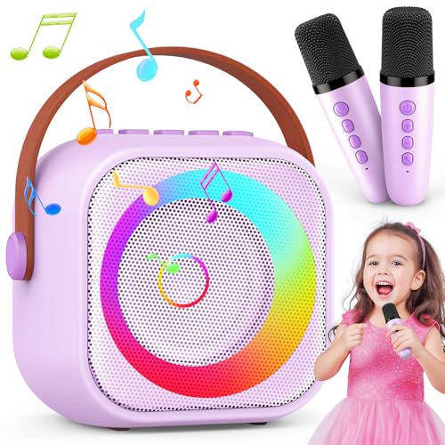 Cadeau Fille 3 4 5 6 7 8 9 10 Ans, Micro Karaoke Enfants avec 2 Micro sans Fil, Microphone sans Fil pour Enfant Jouet Fille - Cadeau de Noël pour Fille