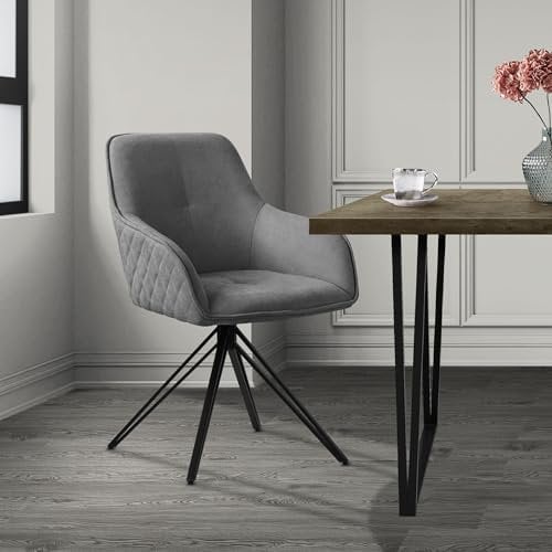 ML-Design Esszimmerstuhl drehbar aus Textil Webstoff, Grau, Wohnzimmerstuhl mit Armlehne & Rückenlehne, 360° Drehstuhl, Polsterstuhl mit Metallbeine, Ergonomische Sessel, Küchenstuhl Loungesessel