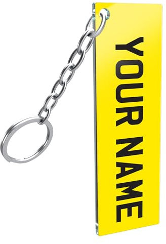 Personalised Car Number Plate Keyring License Number Keychain For Birthday Father Day Present Custom Name. (Yellow - Text)