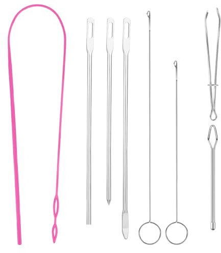Piriuuo 8 Stück Nähschlaufen Set, Kordelzug Einfädler Werkzeug, Loop Turner-Haken mit Riegel Flexibler Kordelzug-Einfädler Pinzette Schlaufendreher Haken für Nähen, Gürtel, Hoodies, DIY-Strickzubehör