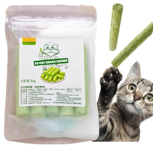 5Pcs Cat Grass Teething Stick,Cat Grass Sticks for Indoor Cats,Cat Chew Sticks for Teeth,Catnip Sticks,Cat Dental Sticks,Cat Teething T-oys,Cat T-oy Teeth Cleaner,Cat Grass Sticks for Hairball Removal