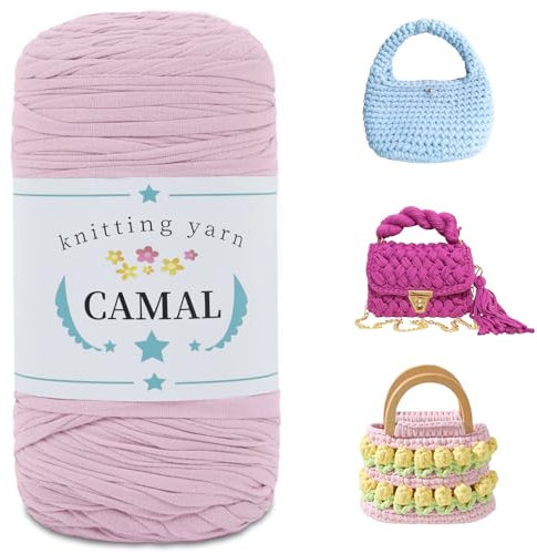 CAMAL Fettuccia per Borse a Uncinetto, 400g x 120m Filato Grosso per Borse Uncinetto Elastico Filo Grosso Fettuccia per Borse, Artigianato, Decorazioni Casa (Rosa chiaro)