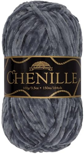 JubileeYarn Chenille Yarn - Worsted Weight - 100g/Skein - Phantasma - Charcoal Dark Grey Velvet - Crochet and Knitting Yarn - 1 Skein