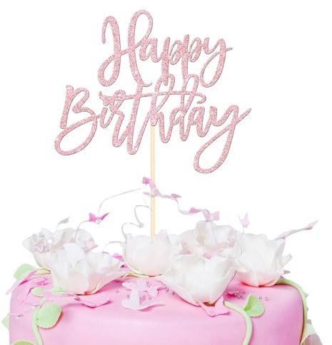 Kotkiddy Decorazione glitterata per torta Happy Birthday Happy Birthday per celebrare il compleanno anniversario tema festa torta decorazione accessori rosa chiaro