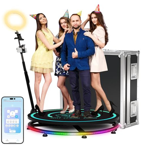 360 Photo Booth Machine (68-150cm) - Adjustable Stand + Intelligent Remote + APP Control, Automatic Slow Motion 360 Camera Booth for Party, Christmas, Wedding, Solo Show, Live Events,100cm
