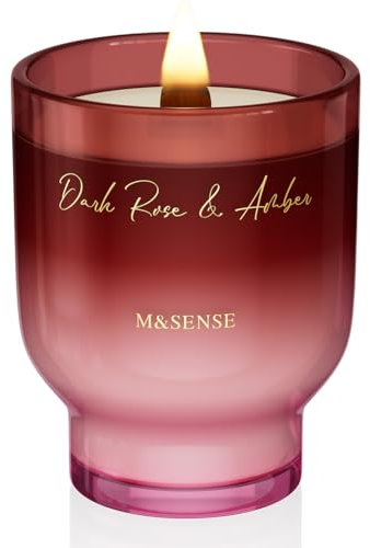 M&SENSE 470g Große Duftkerze Dunkle Rose Bernstein mit Knisterndem Holzdocht - 95 Stunden Lang Brennende Sojawachs Duftkerzen im Glas, Luxusgeschenke für Frauen, Ungiftige Aromatherapiekerze