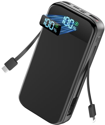 2025 56800mAh 65w Large Battery Pack Power Bank, Portable Charger, Fast Charging USB-C Input/Output Phone Charger, 5 Charging Ports and Built-in Dual Cables for iPhone Android