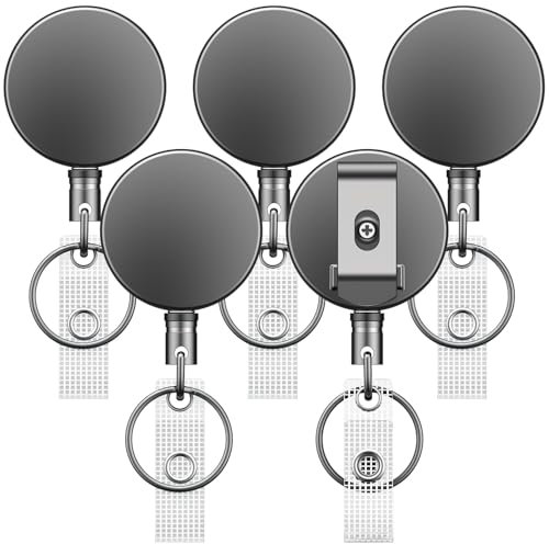 Uniclife 5 Pack Heavy Duty Badge Reel,Einziehbar Ausweis-Clip,Upgrade Einziehbare Badge Holders,Premium Heavy Duty Metall ID Ausweishalter mit Gürtel-Clip Schlüsselring für Name Card Keychain