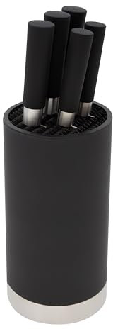 Blackmoor Orb 5 Piece Knife Set with Storage Stand/Stainless Steel Knives with Soft Grip Handles & Brushed Steel or Wood Detail/Easy Clean Essential Kitchen Accessory (Black & Brushed Steel)