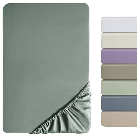 SOULFUL Satin Spannbettlaken 120x200cm Baumwolle, 100% Langstapelige Baumwolle Bettlaken Spannbettlaken bis 25cm Matratzenhöhe für Allergiker Geeignet, Oeko-Tex Zertifiziert-GrauSage