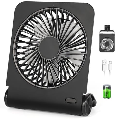 Dreamhigh® 2500mAh Ventilatore USB Portatile, 4 Velocità Mini Ventilatore, Ultra Silenzioso (<30dB) - Ventilatore da Tavolo Leggero 260g Orientabile 220° per Interni/Esterni