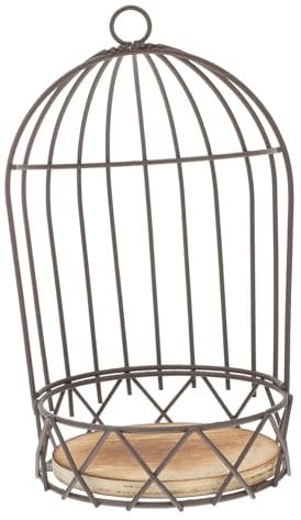 Vogelkäfig Dekoration mit Holzbrett und Metall Schwarz Tischdeko