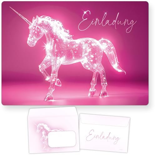 beriluDesign 12 Einladungskarten Einhorn zum Kindergeburtstag mit Umschlägen - Geburtstagseinladung Unicorn