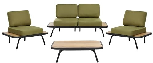 Beliani Lounge Set mit Tisch 4-Sitzer Olivgrün Zertifiziertes Akazienholz | Holz, Grün, Für 4 Personen, Sitzhöhe 32 cm, Geölt, Für den Außenbereich, 143 x 78 x 83 cm, 100% Polyester, UV-beständig