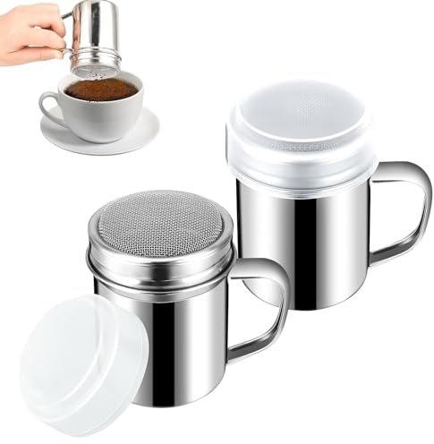 FAINCA 2 Stück Puderzuckerstreuer, Zuckerstreuer, Kakaostreuer, Staubzuckerstreuer, Mehlstreuer mit Deckel, Mehlstreuer mit Griff, Mehlstreuer, für Puderzucker, Pfeffer, Zimtpulver