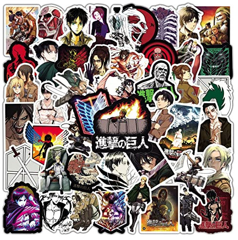 Attack on Titan Aufkleber 50Pcs für Koffer, Skateboard, Laptop, Computer, Wasserflaschen, Auto, Teenager, Jungen und Mädchen, wasserfester Aufkleber